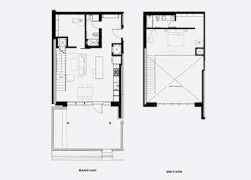 A black and white image of a floor plan for a two-story building.