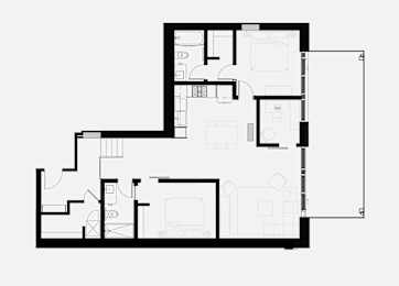 A black and white floor plan of a house with multiple rooms.