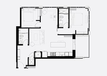 A black and white floor plan of a house with multiple rooms.