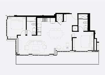 A black and white floor plan of a house with multiple rooms.