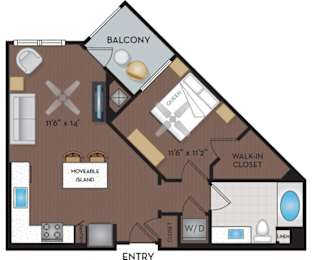 Joule La Floresta - Brea, CA - 11F1A Floor Plan 694 SF