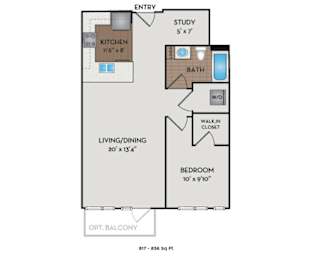 The Matisse - Portland, OR - Redon I floor plan 817 Sq Ft