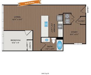 Metro 112 Apartments - Bellevue, WA - Pacific I floor plan 840 Sq Ft