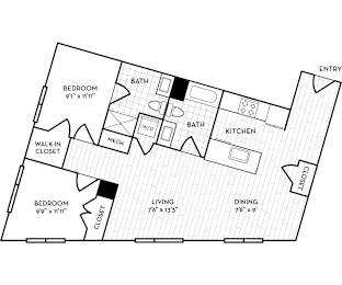 Velo Forest Hills Apartments - B6 Floor Plan 1013 Sq Ft - Boston, MA Apartments