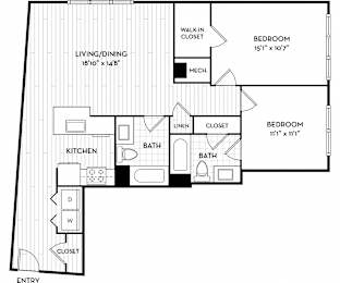 Malden Square Apartments | Malden, MA | 1048 Sq Ft Floor Plan