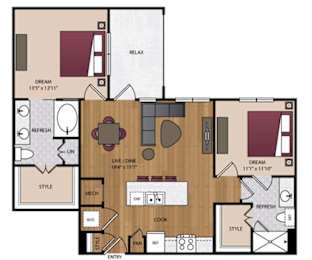 Stella Apartments - Dallas, TX - 22F2A Floor Plan