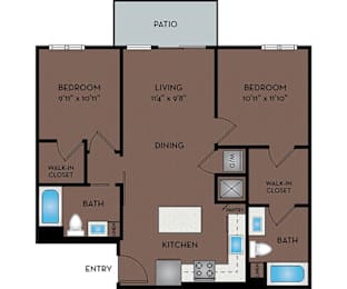 Pace Apartments - South Las Vegas, NV - 22F1 Floor Plan 967 SF