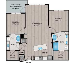 Lake Vue Apartments - Orlando, FL - 22F4 Floor Plan 1246 SF