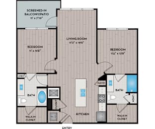 Lake Vue Apartments - Orlando, FL - 22F2 Floor Plan 1023 SF