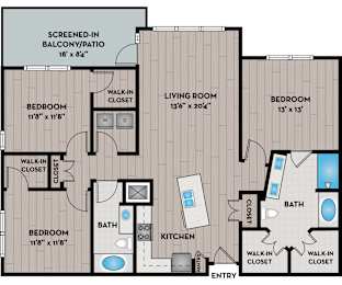 Lake Vue Apartments - Orlando, FL - 32F1A Floor Plan 1330 SF