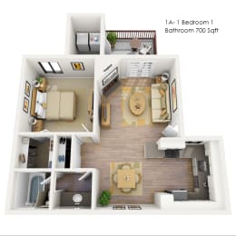 Del Sol Apartments One Bedroom 3D Floor Plan