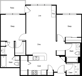a floor plan of a 1 bedroom apartment