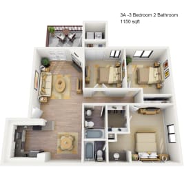 3 Bed 2 Bath 1150 Sq. Ft.