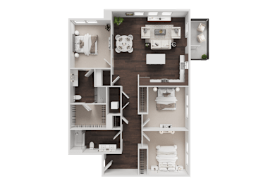 A detailed floor plan of a small apartment with a kitchen, living room, and bathroom.