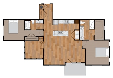 a floor plan of a small house with wood flooring