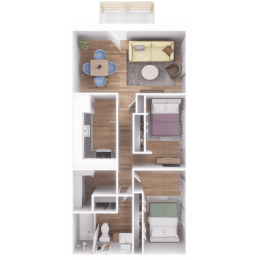 a 3d rendering of a floor plan with a bedroom and living room