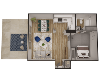 a floor plan of a small apartment with a living room and dining room