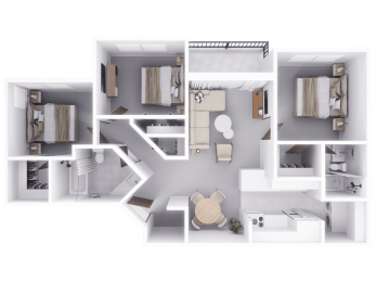 a 3d floor plan of a house with a bedroom and a bathroom