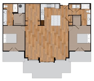 a floor plan of a small house with a wooden floor