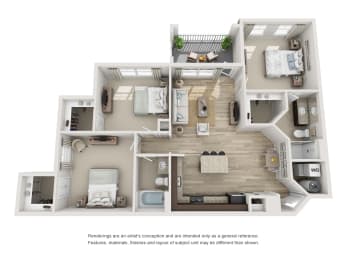 a stylized floor plan of a 1 bedroom192 sq ft