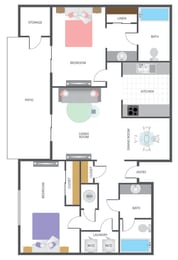 2 Bedroom & 2 Bathroom Apartment Floor Plan At Vista Promenade Luxury Apartment Homes in Temecula, CA