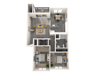 a 3d floor plan of a 3 bedroom apartment