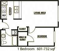  Floor Plan 1 Bedroom - 60% AMI