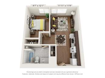  Floor Plan 1 Bedroom 50 Percent AMI