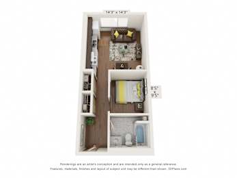  Floor Plan Open 1 Bedroom 50 Percent AMI