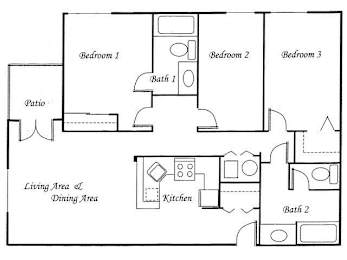 Floor Plan 3 bedroom - 80% AMI