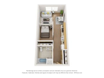  Floor Plan Open 1 Bedroom - 50% AMI