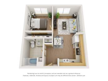  Floor Plan 1 Bedroom - 50% AMI