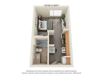 Studio 1 bath A at The Aries at Bitter Lake Apartments, Washington, 98133