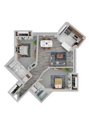 2 Bed 2 Bath Floorplan at Vista Condominiums, Kansas City, 66103