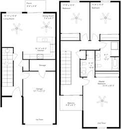 A floor plan of a two story house with dimensions and room names.