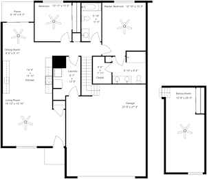 A black and white image of a floor plan for a house.