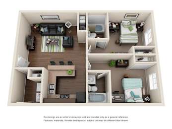  Floor Plan 2 Bed, 2 Bath