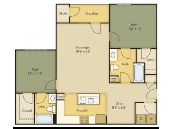  Floor Plan 2 Bed, Type A