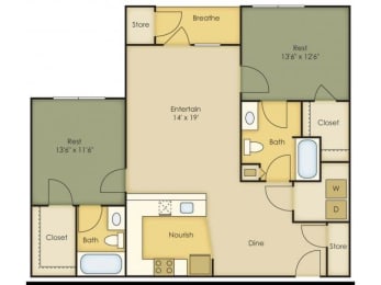  Floor Plan 2 Bed, Type B