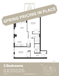 2 Bed 2 Bath Floor Plan at 150 Marketplace, Ottawa, Ontario