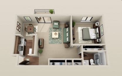 Floor Plan  a 3d floor plan of a small apartment