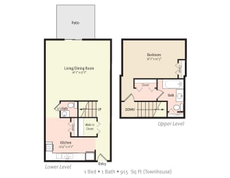 1BR 1Bath TH Floor Plan at Kings Trail Apartment Homes, Jacksonville Florida
