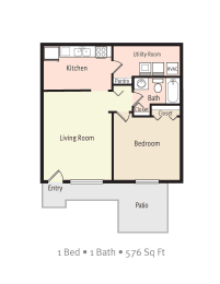 Floor Plan  1 Bedroom 1 Bath 2D Floorplan