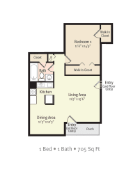 1 Bedroom 1 Bath 2D Floorplan at Timberfalls Apartments
