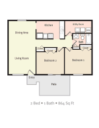 Floor Plan  2D Floorplan of 2 Bedroom 1 Bath