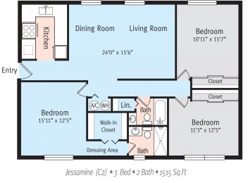 C2 Floor Plan at The Park at Chesterfield Apartment Homes, Tampa