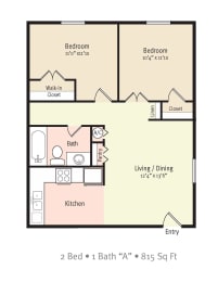 a floor plan of a two bedroom one bath apartment