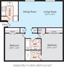 Gardena Floor Plan  at The Park at Chesterfield Apartment Homes, Tampa, Florida