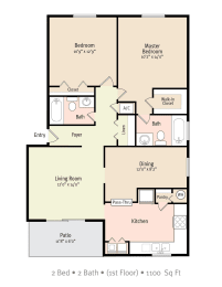 2 Bedroom 2 Bedroom 2D Floorplan, Rolling Hills Apartments