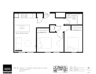 A black and white image of a floor plan for a 2 bedroom suite.